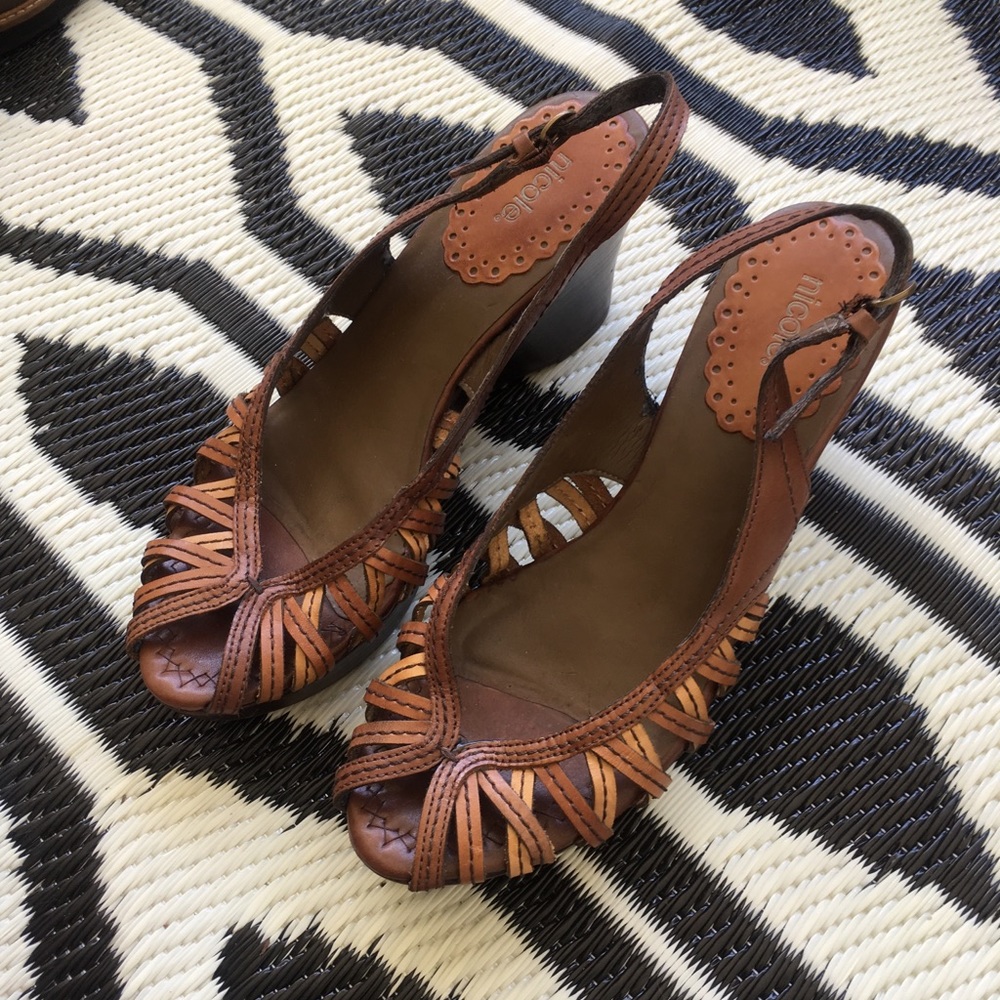Woodstock platform wedge strappy sandals leather